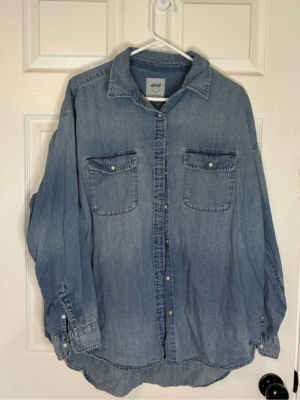 aerie light blue denim button up shirt